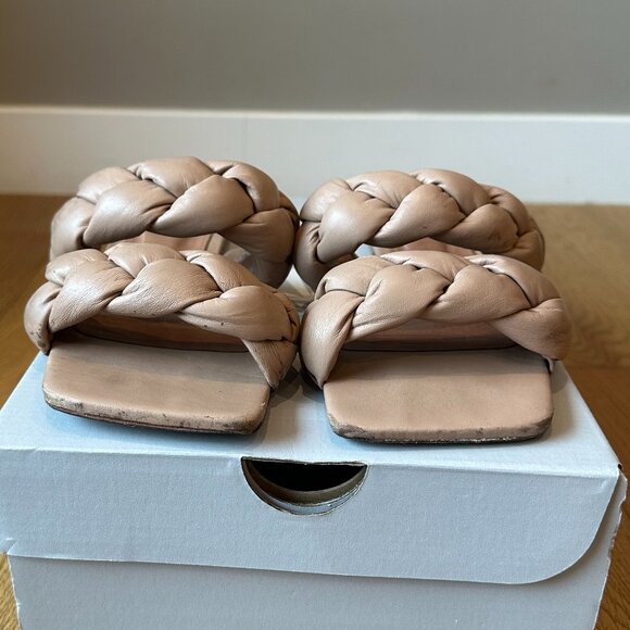 RAYE Braid Leather Strap & Sole Square-Toe Flat Slide Sandals (Nude) - Picture 13 of 16